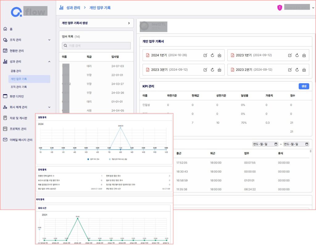 업무시스템 엔젤플로우 3 개인업무기록kpi